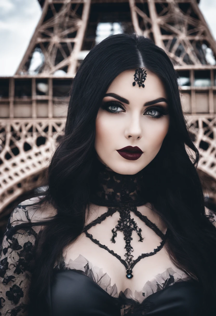 A European woman in a black latex dress poses for a photo, indoor, In front of the Eiffel Tower, Night, Flowers, Smile, Mix Vietnamese, Background blur, Focus, Professional photography, dynamic angle shot, filmgrain, Bokeh, Ray tracing, Dynamic lighting, Tilt the camera, From the front shot, Lens flare,
(((Masterpiece))), ((Best quality)), NSFW, ((intricately details)), ((Realistic)), (50mm Sigma f/1.4 ZEISS lens, F1.4, 1/800s, ISO 100, photography of:1.1), Perspective, Highly detailed, illustration, 2 girls, Big breasts, Beautiful detailed eyes, Long hair, Bang, Brown hair, Brown eyes, Black choker, Earrings, Detailed background, Perfect eyes, Seductive eyes, looking at viewert, from the front side, Gothic makeup, (No tattoos), goth girl aesthetic, goth aesthetic, goth makeup, goth vibe, gothic horror vibes, Dark Gothic Queen, gothgirl, Gothic makeup, dark hair and makeup, Gothic aesthetics, very beautiful goth top model, Gothic eyeliner, goth aesthetic, goth woman, dark make-up,