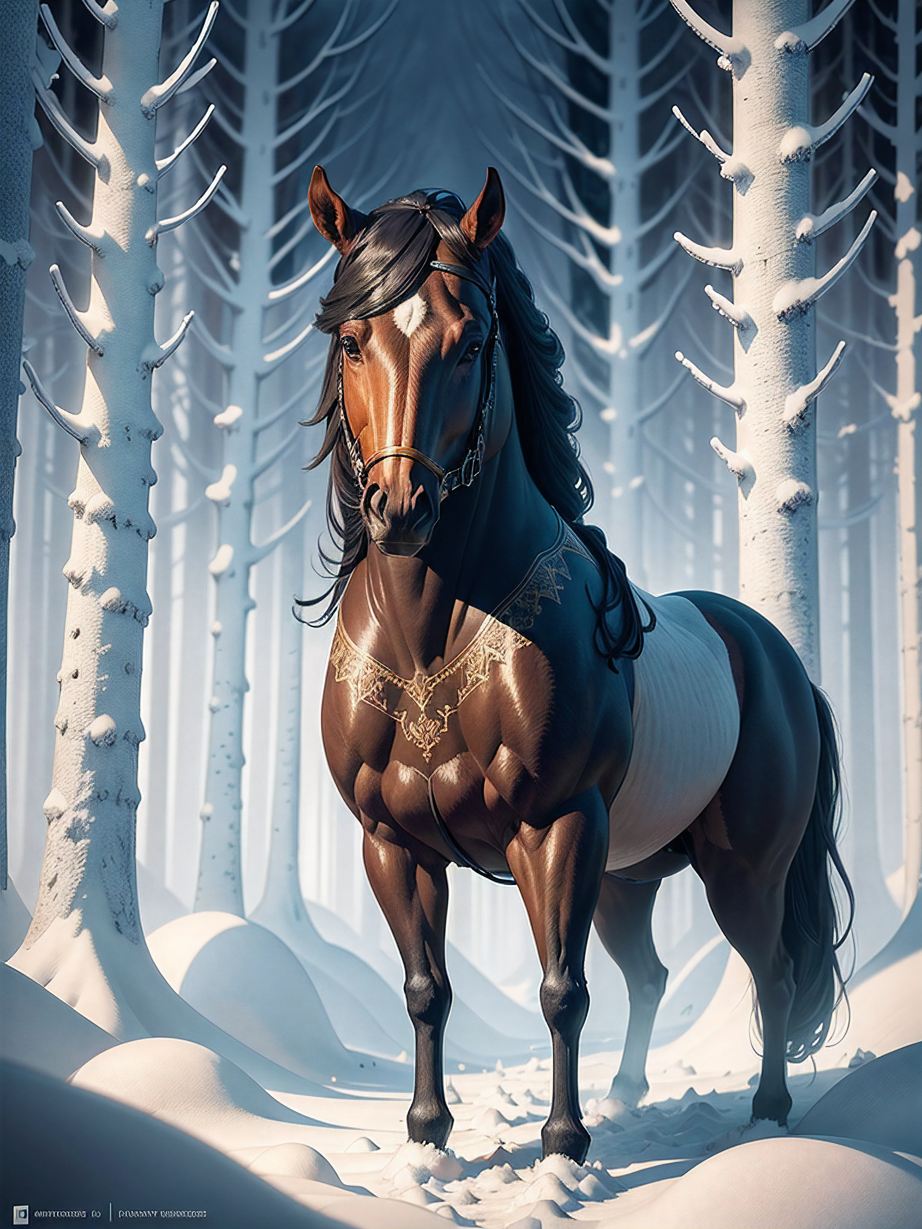 Winter forest, watercolor on white paper, Rene Magritte, sf, intricate artwork masterpiece, ominous, matte painting movie poster, golden ratio, trending on cgsociety, intricate, epic, trending on artstation, highly detailed, vibrant, production cinematic character render, ultra high quality model