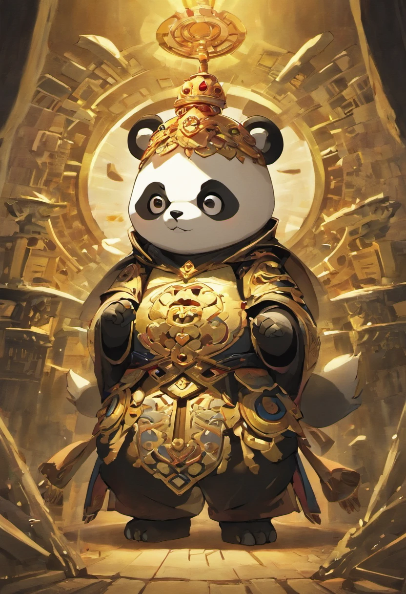 Panda, cute panda, panda trendy play, cultural relics, Sanxingdui, Chinese unearthed Sanxingdui cultural relics, bronze masks, gold masks, anthropomorphic pandas, cultural and creative, trendy art, combination of panda and Sanxingdui cultural relics, trendy ip