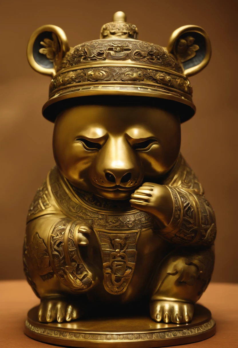 Panda, cute panda, panda trendy play, cultural relics, Sanxingdui, Chinese unearthed Sanxingdui cultural relics, bronze masks, gold masks, anthropomorphic pandas, cultural and creative, trendy art, combination of panda and Sanxingdui cultural relics, trendy ip