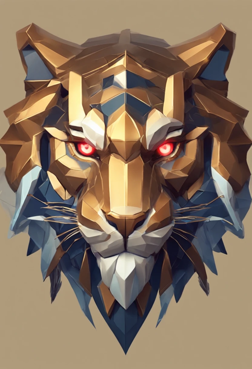 Game medallion with metal eagle head closeup,hearthstone art style, Hearthstone style art, hearthstone concept art, Riot game concept art, style of league of legends, iconic character splash art, League of Legends crown,Game badge,Surrounding metal feathers,Red gold,c4d渲染,Less detail,less detailing,Huge metal tiger head in the middle