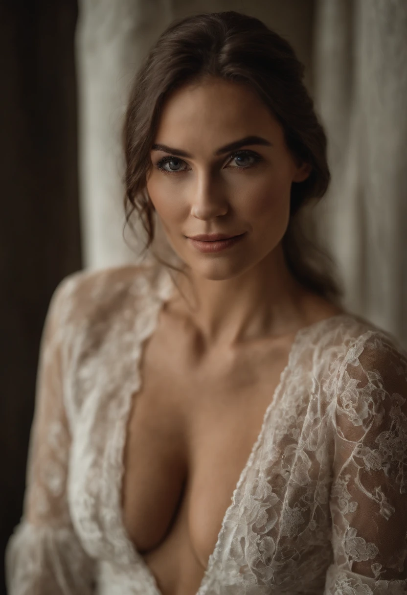 Woman, slim and stacked, large perky breasts, happy, skinny, elegant, fantasy, naked