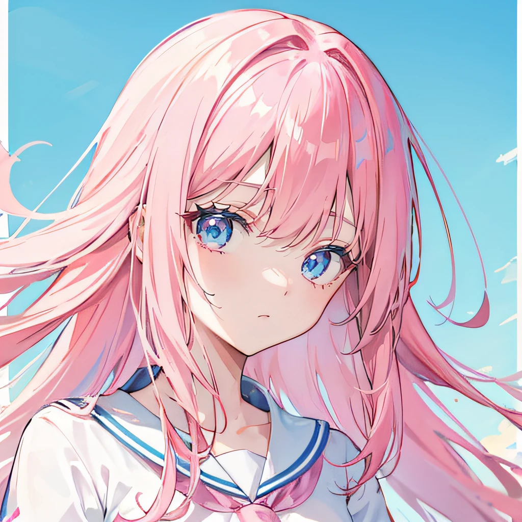 Pink hair,long whitr hair,Neat bangs,Qi bangs,skyblue eyes,,adolable,teens girl,,frontage,frontage,frontal photos,ID photo