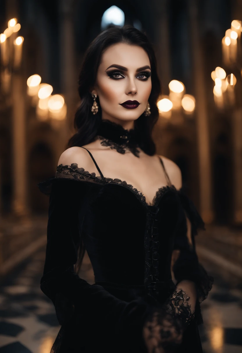 A European woman wearing a black latex dress poses for a group photo, indoor, In the cathedral, Night, Flowers, Smile, Mix Vietnamese, Background blur, Focus, Professional photography, dynamic angle shot, filmgrain, Bokeh, Ray tracing, Dynamic lighting, Tilt the camera, From the front shot, Lens flare,
(((Masterpiece))), ((Best quality)), NSFW, ((intricately details)), ((Realistic)), (50mm Sigma f/1.4 ZEISS lens, F1.4, 1/800s, ISO 100, photography of:1.1), Perspective, Highly detailed, illustration, 2 girls, Big breasts, Beautiful detailed eyes, Long hair, Bang, Brown hair, Brown eyes, Black choker, Earrings, Detailed background, Perfect eyes, Seductive eyes, looking at viewert, From the front side, Gothic makeup, (No tattoos), goth girl aesthetic, goth aesthetic, goth makeup, goth vibe, gothic horror vibes, Dark Gothic Queen, gothgirl, Gothic makeup, dark hair and makeup, Gothic aesthetics, very beautiful goth top model, Gothic eyeliner, goth aesthetic, goth woman, dark make-up,