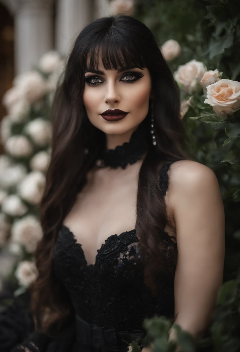 A European woman wearing a black latex dress poses for a group photo, indoor, In the cathedral, Night, Flowers, Smile, Mix Vietnamese, Background blur, Focus, Professional photography, dynamic angle shot, filmgrain, Bokeh, Ray tracing, Dynamic lighting, Tilt the camera, From the front shot, Lens flare,
(((Masterpiece))), ((Best quality)), NSFW, ((intricately details)), ((Realistic)), (50mm Sigma f/1.4 ZEISS lens, F1.4, 1/800s, ISO 100, photography of:1.1), Perspective, Highly detailed, illustration, 2 girls, Big breasts, Beautiful detailed eyes, Long hair, Bang, Brown hair, Brown eyes, Black choker, Earrings, Detailed background, Perfect eyes, Seductive eyes, looking at viewert, From the front side, Gothic makeup, (No tattoos), goth girl aesthetic, goth aesthetic, goth makeup, goth vibe, gothic horror vibes, Dark Gothic Queen, gothgirl, Gothic makeup, dark hair and makeup, Gothic aesthetics, very beautiful goth top model, Gothic eyeliner, goth aesthetic, goth woman, dark make-up,