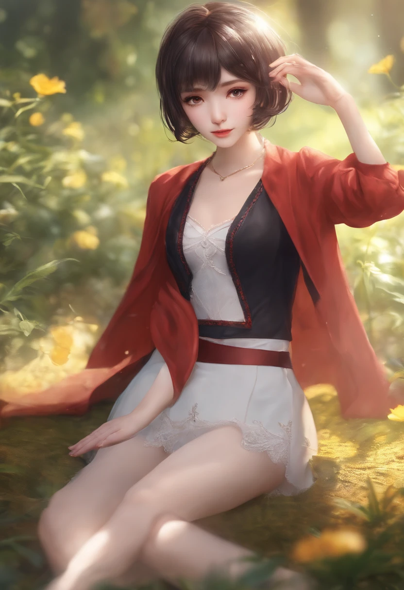 1Girl 18 years old, gorgeous petite, perfect anatomy full body:1.5, Solo, short hair, arms wide open