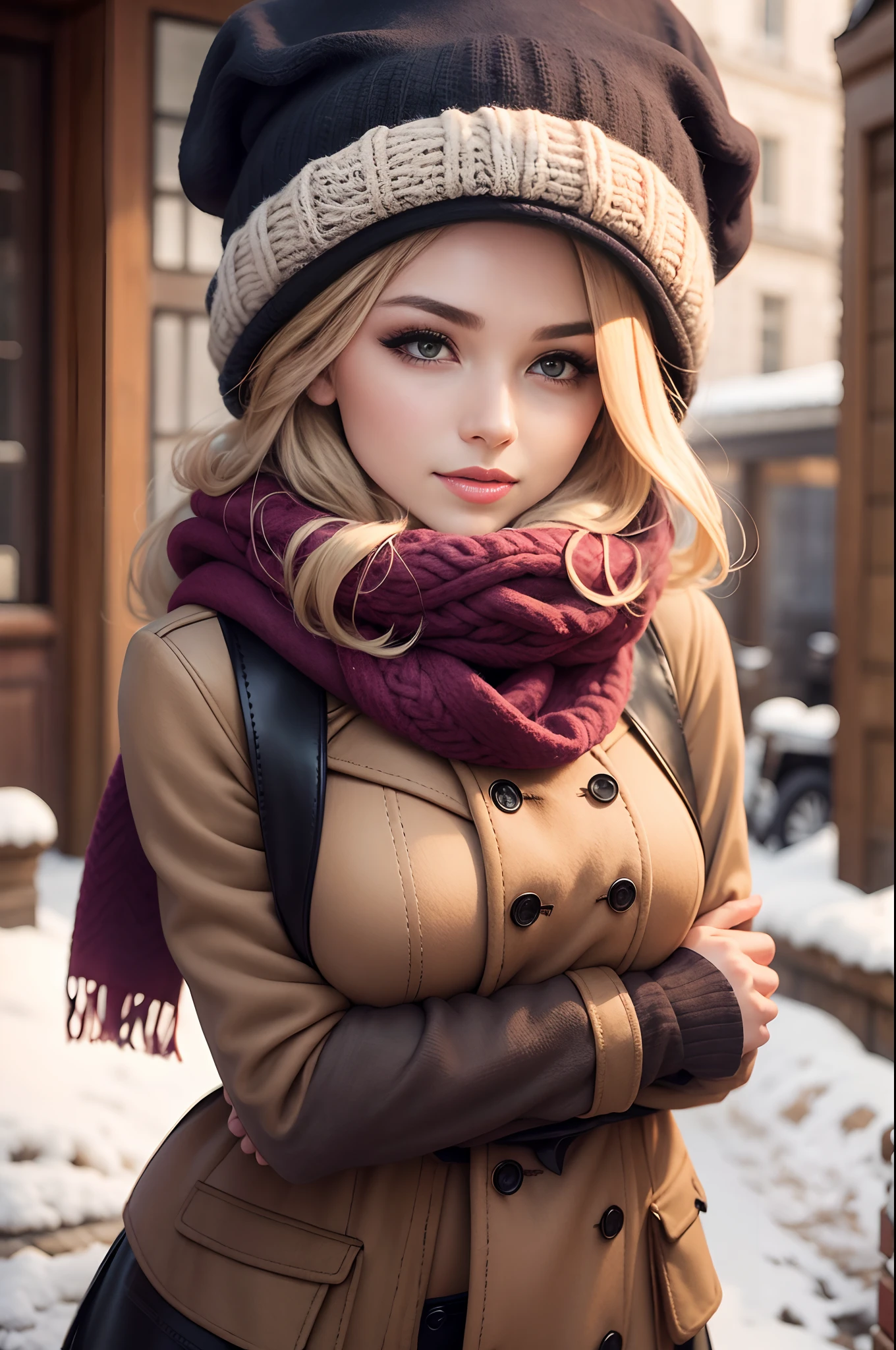 Beautiful woman in wool felt scarf,Hats
