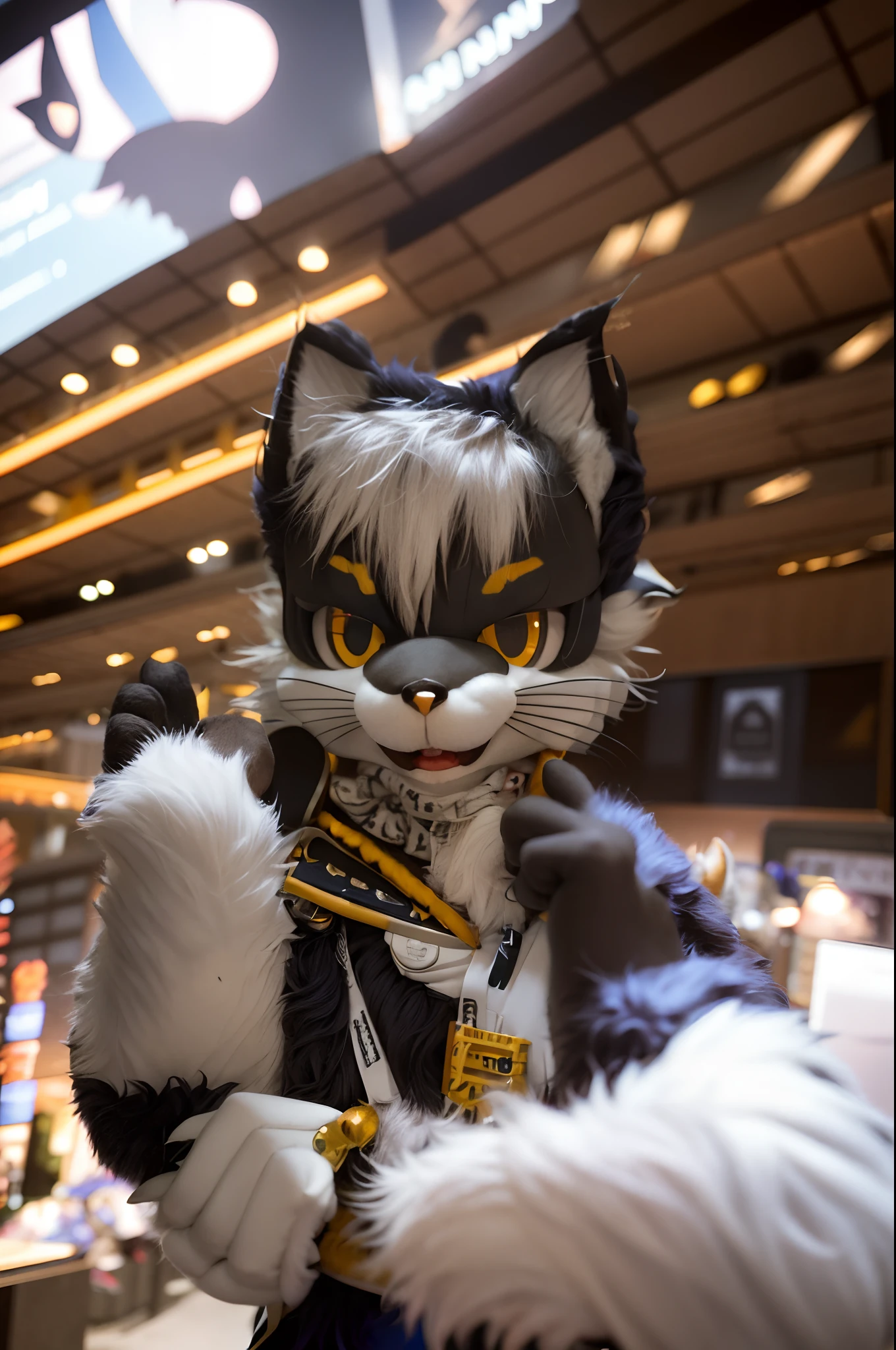 There was a cat in costume, Furry character, Furry anime, fur set, furry convention, furry fursona, macro furry, the furry fursuit is running, fur set!!!!, furry shot, hairy bodies, furry artist, with kitsune mask, cat furry, furry furaffinity, Shot on Canon EOS R 6, fursona!!!!