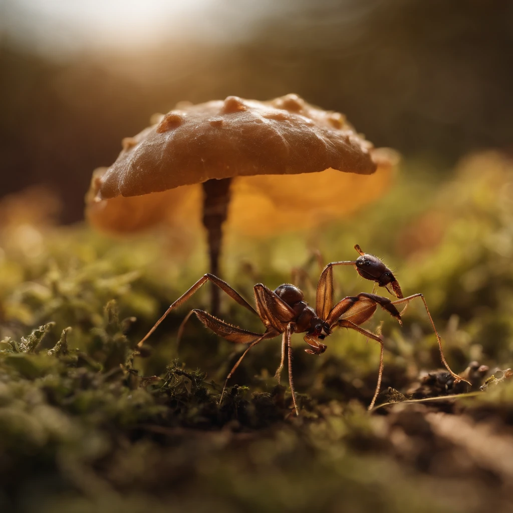a golden transparent ant wearing a wizard hat in Halloween, (tmasterpiece,Best quality:1.2),200 mm 1.4F macro shooting,very delicate beautiful,the best lights,The best shadow,Render the background, stylized 3d render,Beautiful scenery, Autumn, Long lens tracking photography