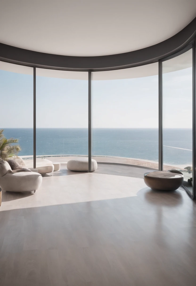 Ultra-modern panoramic large floor-to-ceiling windows by the sea. Use photographic hyperrealism, highly detailed, and high-resolution 16k. –AR 16:9 –V 5.2 – Original style