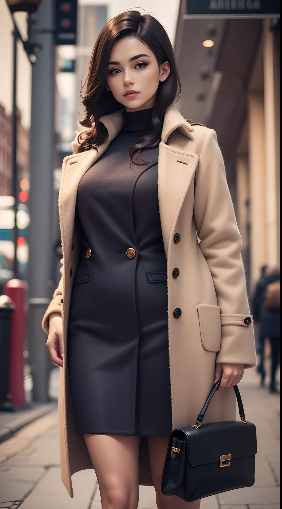 Beautiful model posing in wool felt coat for posing,