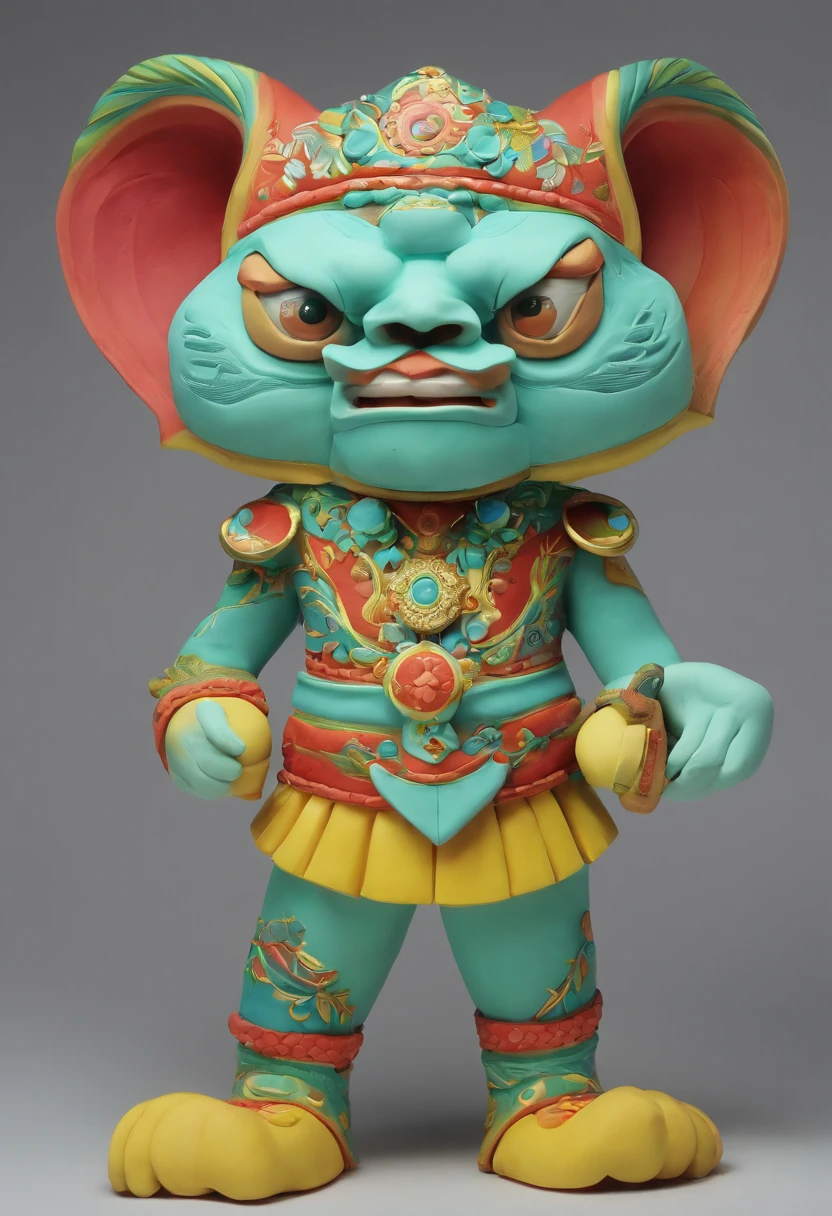 full body of a disney character of sanxingdui portrai,sanxingdui mask,long legs,disney character,pixar style,the main color is light blue green,cartoon-inspired,sharp angles,blight and lumious color, pop mart,3d render,clean background-niji 5-style expressive