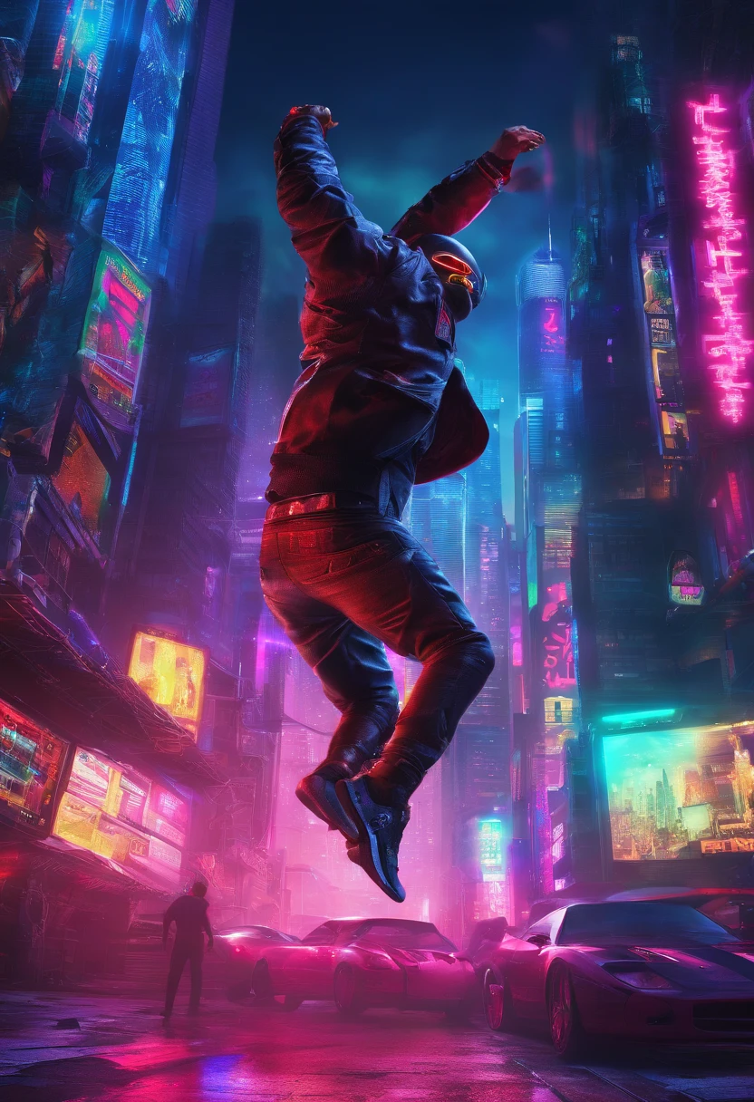 a superhero falling down, from the sky, his head is down, thunder behind him, his hand fist is about to hit the ground, high details, the background is skyline upside-down