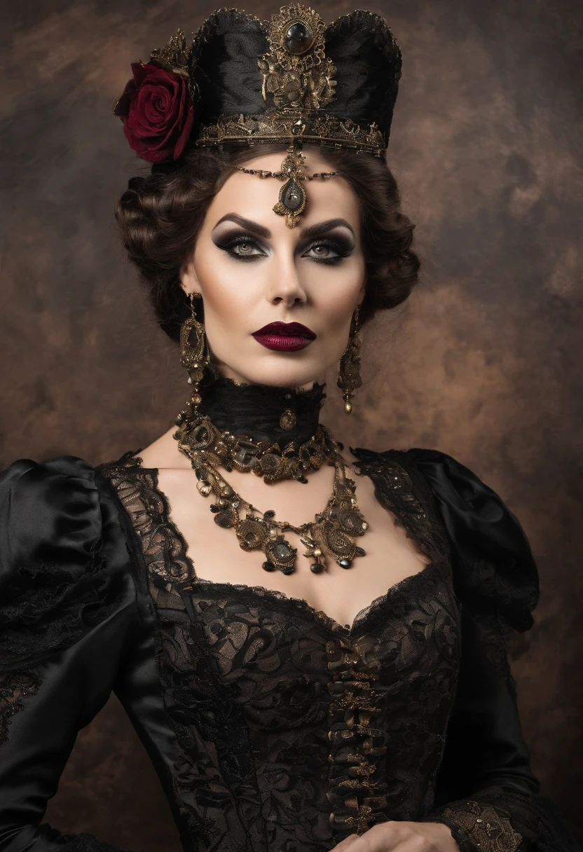 A European woman in a black, expensive lace dress posing for a photo, innen, Vor dem Eiffelturm, Nacht, Blumen, smil, gemischtes Vietnamesisch, background blur, Brennpunkt, Professionelle Fotografie, Dynamischer Winkelschuss, Filmkorn, bokeh, raytracing, Dynamische Beleuchtung, Neigung der Kamera, von vorne, Blendenfleck,
(((Meisterwerk))), ((best quality)), ????, ((Kompliziert detailliert)), ((realistisch)), (50mm Sigma f/1.4 ZEISS Objektive, Formel 1.4, 1/800er, ISO 100, Fotografie:1.1), Perspektive, Highly detailed, Illustration, 2 girls, ???????????, beautiful detailed eyes, Lange Haare, knallen, Braunes Haar, braune Augen, schwarzes Halsband, Ohrringe, Detaillierter Hintergrund, Perfekte Augen, seductive eyes, Blick auf den Betrachter, von vorne, Gothic-Make-up tragen, (no tattoos), goth girl aesthetic, Gothic aesthetics, Gothic-Make-up, Gothic-Vibe, Gothic-Horror-Vibes, Dark Gothic Queen, gothic girl, Gothic-Make-up, dunkles Haar und Make-up, Gothic aesthetics, very nice gothic top model, Gothic-Eyeliner, Gothic aesthetics, Gothic-Frau, dunkles Make-up,