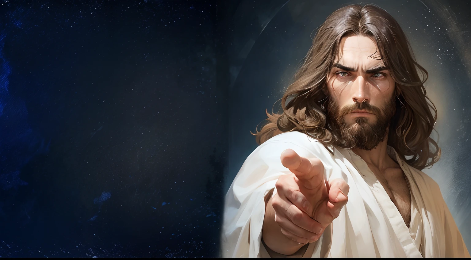 jesus very serious face , sharp skin , real skin , open eyes