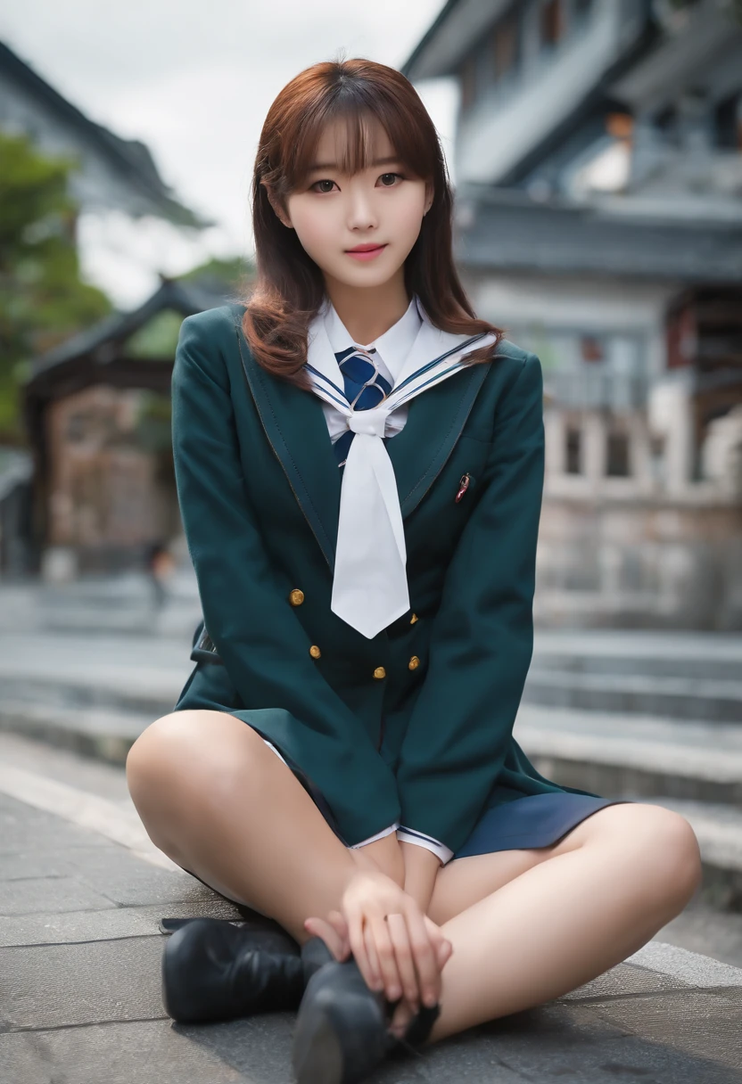 ​masterpiece。top-quality。girl with。High school students。hi-school girl。japanes。Wearing a uniform。School Uniforms。Bustling street。natta。beauty legs。opens legs。Open crotch。pantiy。Sit down to show off。Crouch down