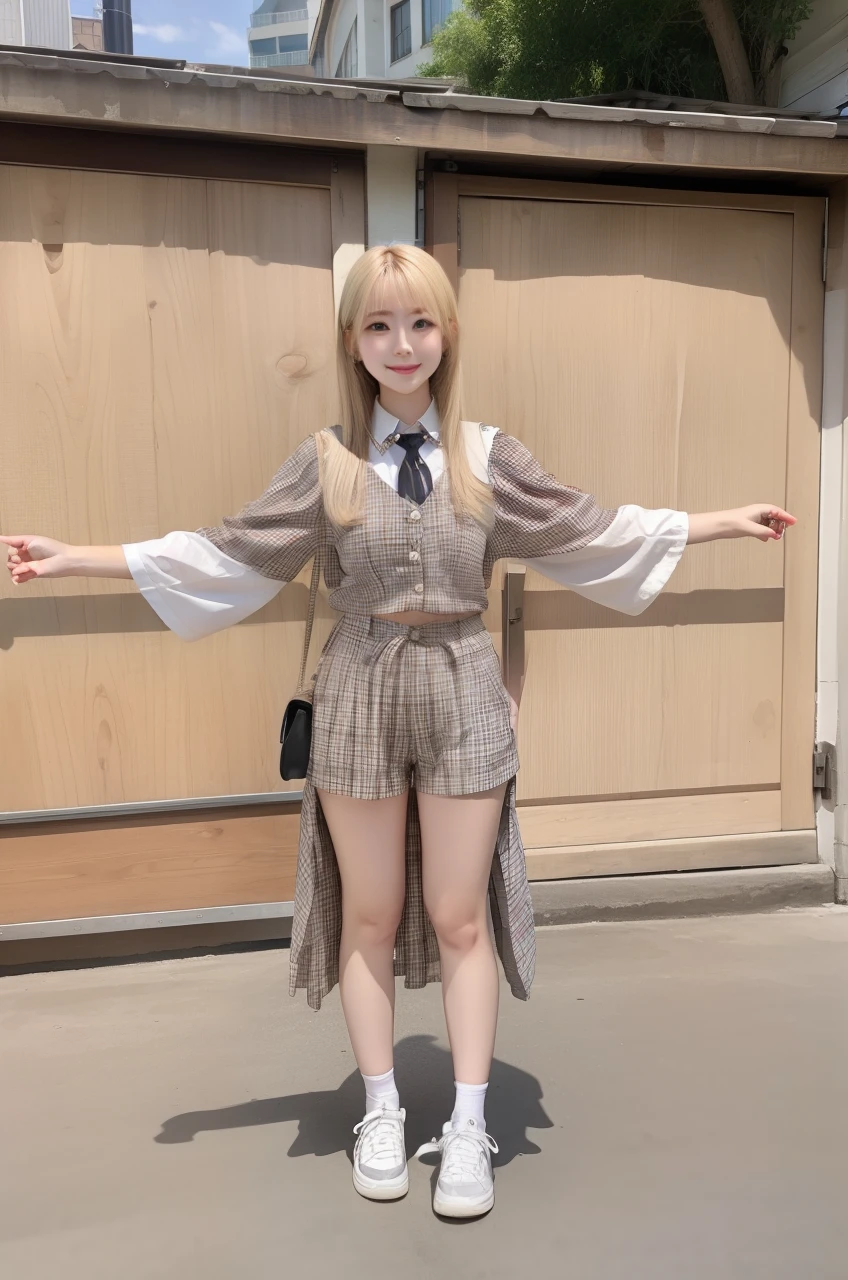 infp young woman、Good Style、a blond、Tops、Idol face、large full breasts、Sleeveless、Short pants、
