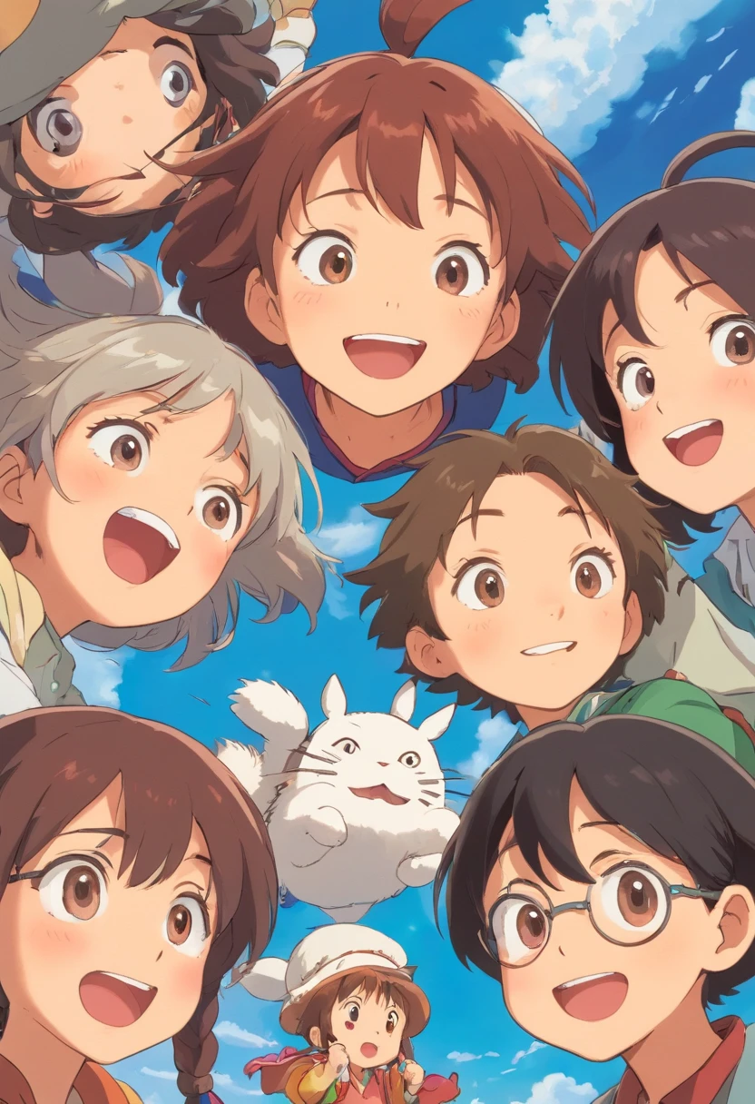 A group of playmates chasing childhood，Exquisite facial features，delicated face，ssmile，Randomly close your eyes and open them，Random actions