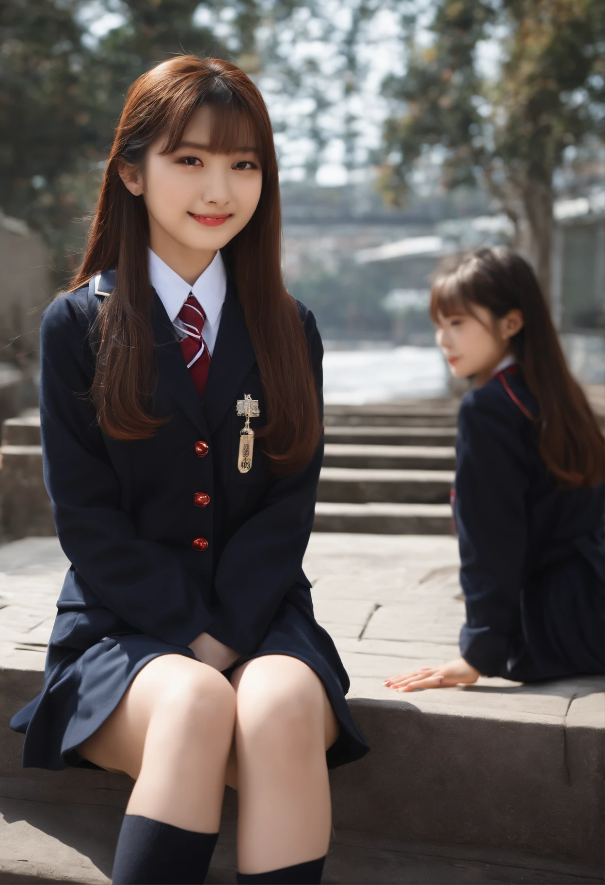 ​masterpiece。top-quality。girl with。High school students。hi-school girl。japanes。Wearing a uniform。School Uniforms。Bustling street。natta。beauty legs。opens legs。Open crotch。pantiy。Sit down to show off。Crouch down