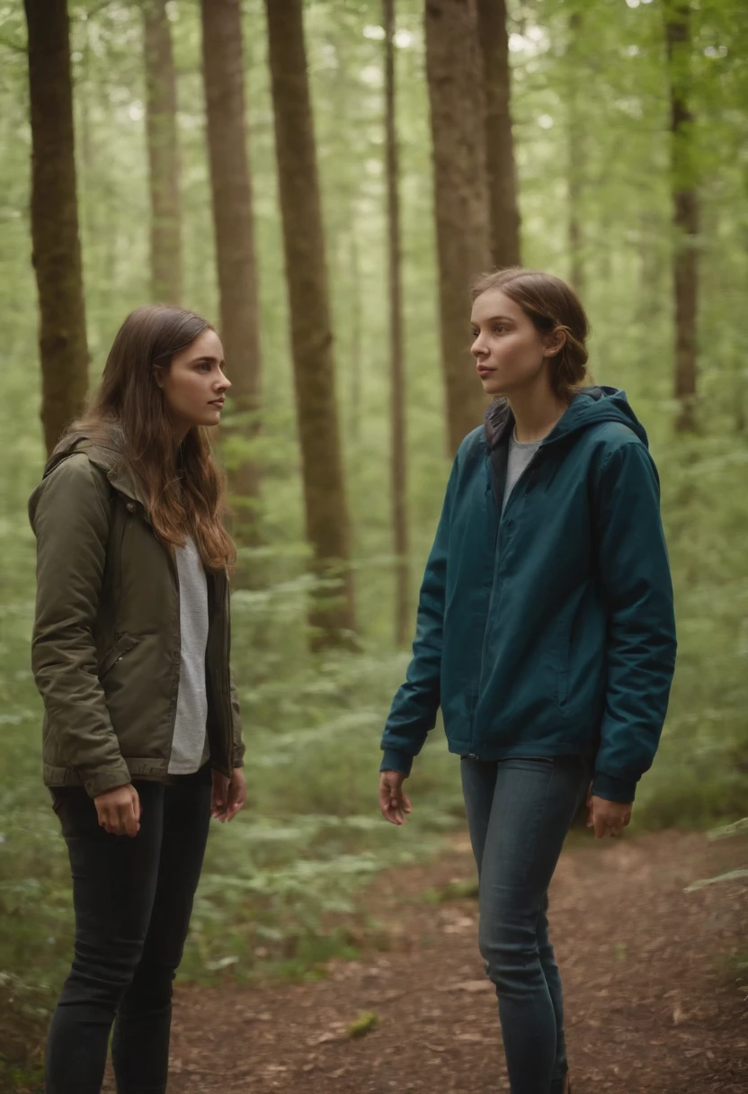 one person with two s in a forest