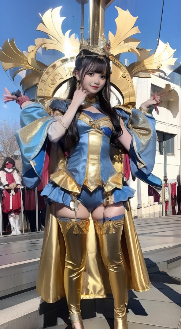 Idol in gold costume、large full breasts、beautiful foot、、、Good Style、Manteau、Leotard、knee sox、Ruffled sleeves、crowns