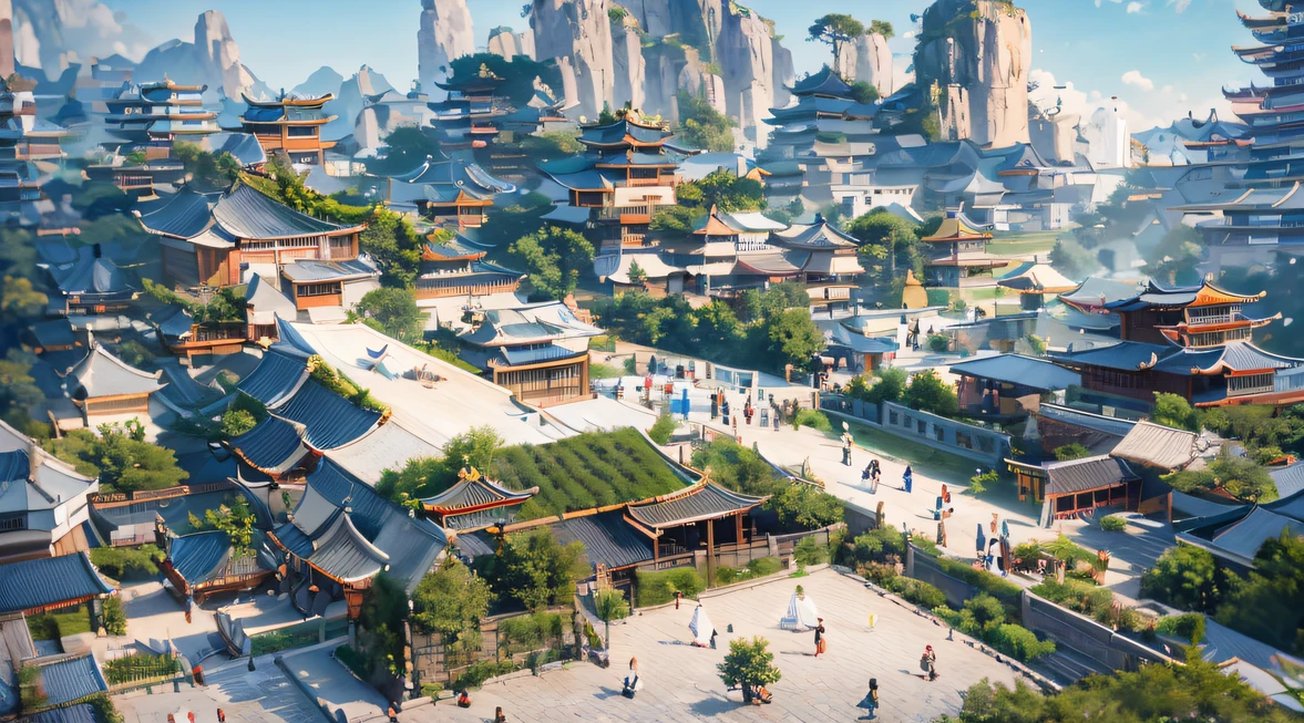 8K quality,1 girl，Backstreets，Side 32K，exteriors，roof，People are small（tmasterpiece，k hd，hyper HD，32K）Long flowing black hair，Tang Dynasty complex，zydink， a color，废墟（canyons）， （Linen batik scarf）， Combat posture， looking at the ground， Linen bandana， Chinese python pattern long-sleeved garment， 废墟（Abstract gouache splash：1.2）， Dark clouds lightning background，Flour flies（realisticlying：1.4），Black color hair，The dust is blowing，Background fog， A high resolution， the detail， RAW photogr， Sharp Re， Nikon D850 Film Stock Photo by Jefferies Lee 4 Kodak Portra 400 Camera F1.6 shots, Rich colors, ultra-realistic vivid textures, Dramatic lighting, Unreal Engine Art Station Trend, cinestir 800，Flowing bright yellow hair,（（（National style building）））Full-body side