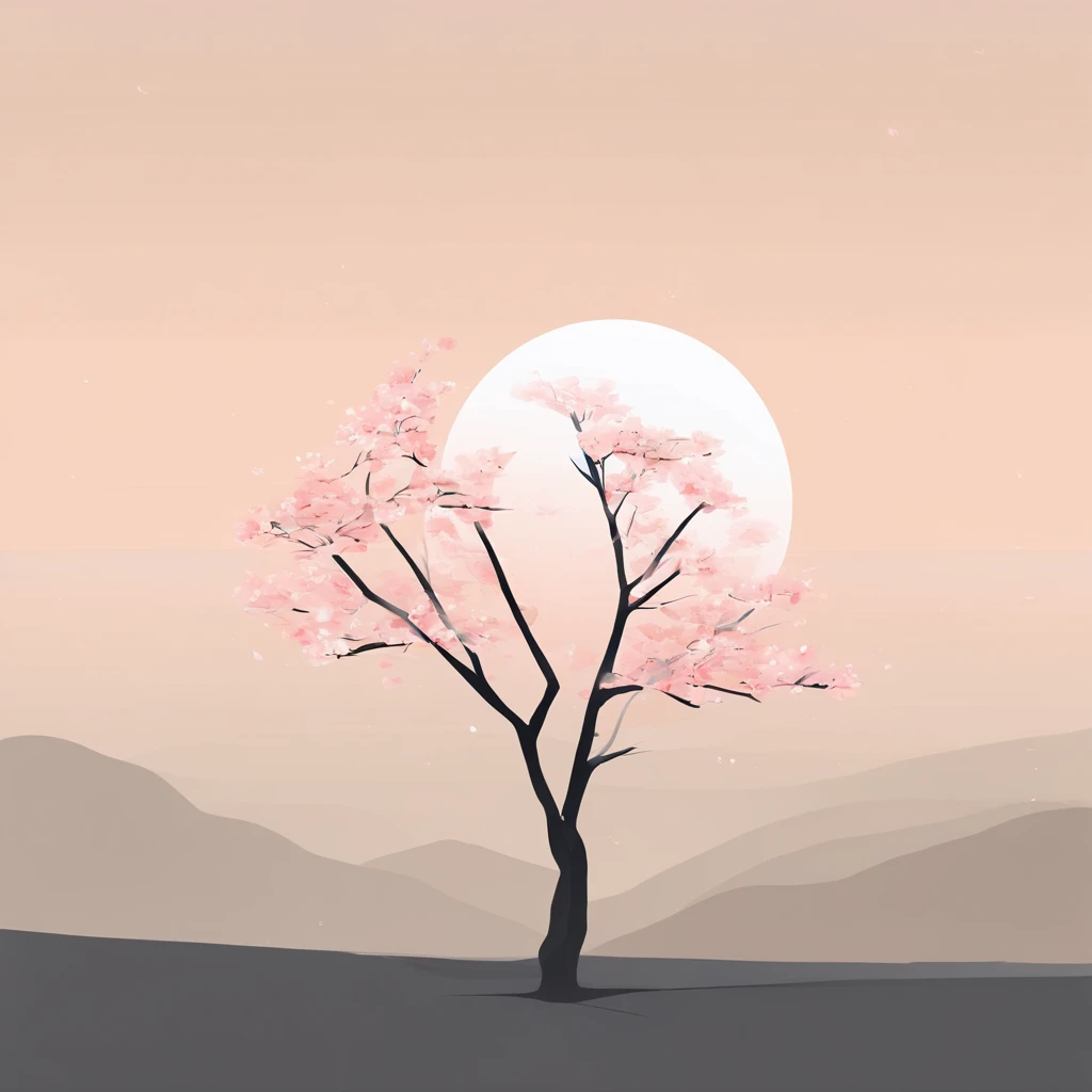 one tree,Blossoms on trees,Feng Zikai style