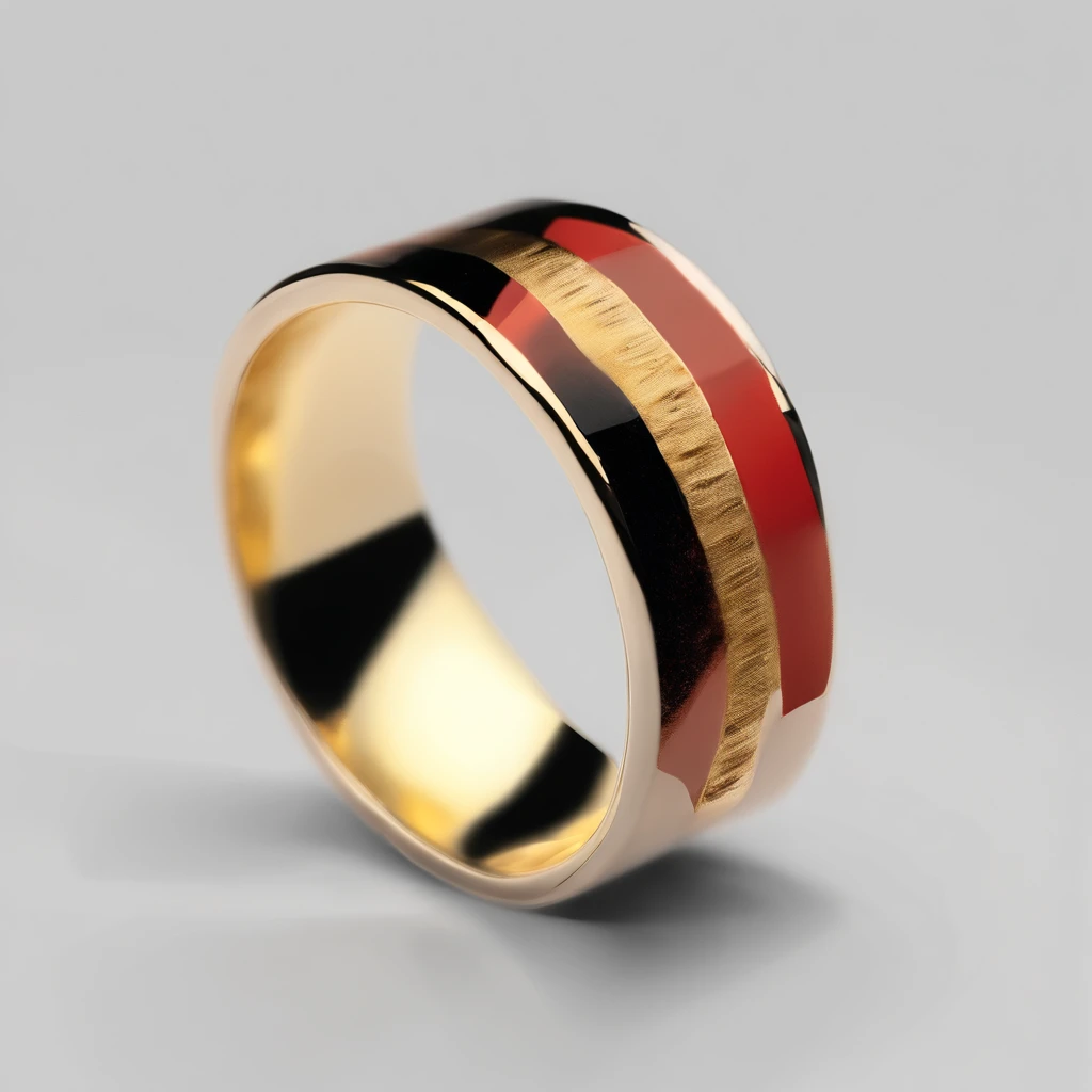 Yellow gold ring，It shines with a noble golden light，The golden-red tone is filled with dark-style graphics，simple backgound， with black background，Simple details