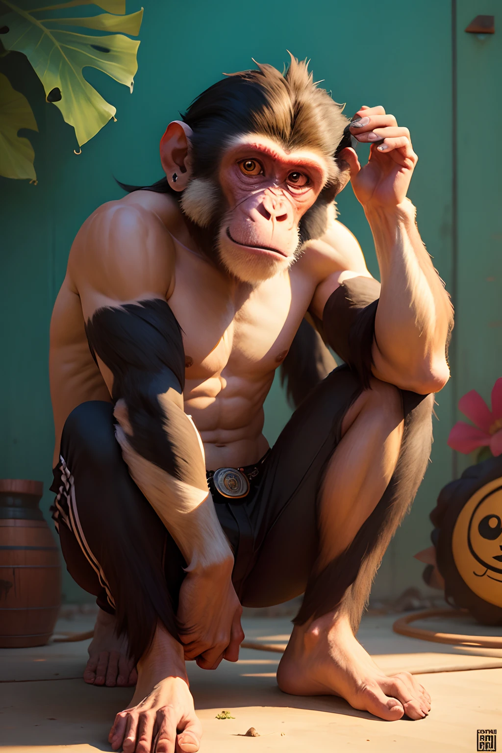monkey in the style of chicano art