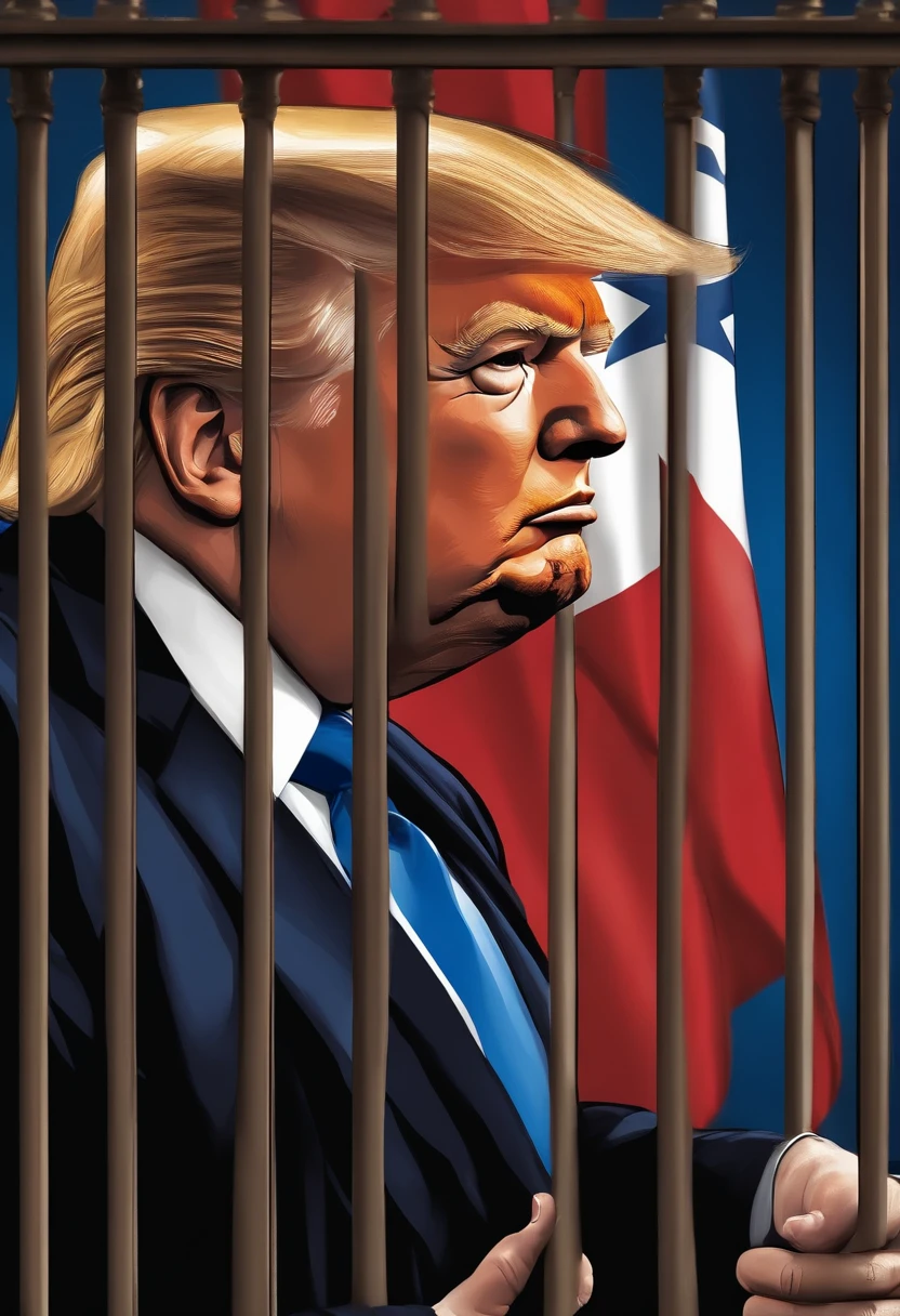 Trump in jail with Israel's Flags background