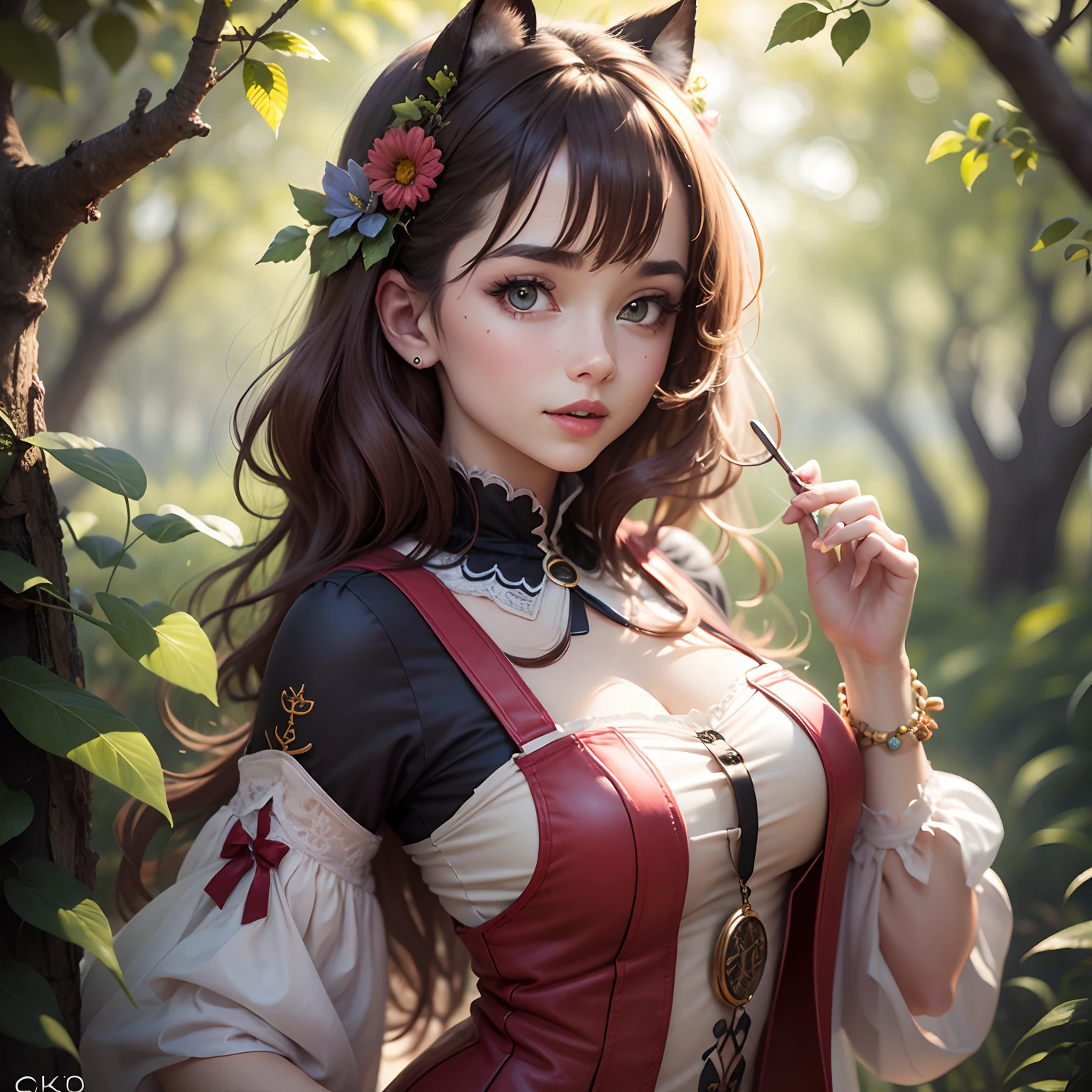 Beautiful woman, 8k, in the medow, Childish-looking clothes, big brests, Joyful colors of clothes
