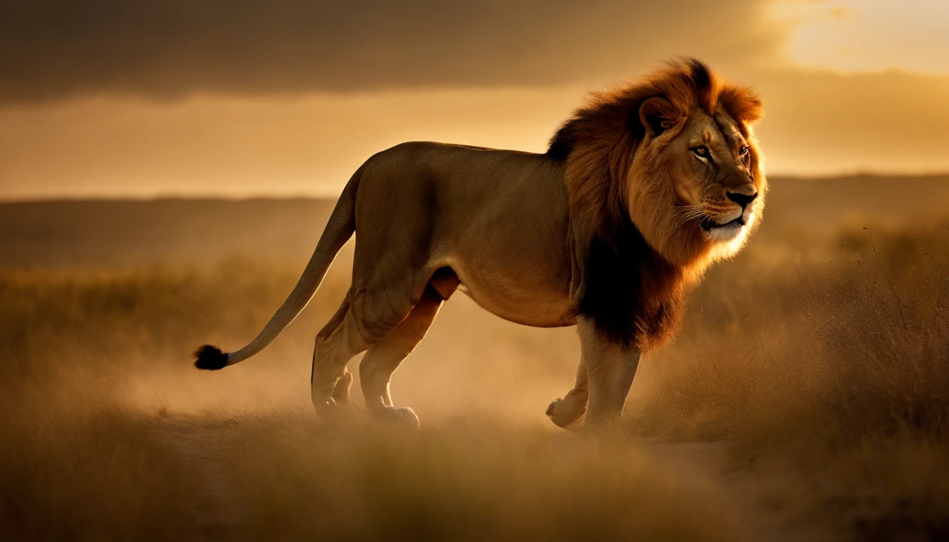 (La mejor calidad,4k,8k,Altas Resoluciones,Obra maestra:1.2), Ultra detallado, (realista,fotorrealista,fotorrealista:1.37), A majestic lion and a ferocious tiger face off in a showdown, Ojos detallados de ambos animales, mirada intensa, Cuerpos fuertes y musculosos, pelaje brillante, Expresiones feroces, Postura poderosa, An epic battle between the king of the jungle and a ferocious predator, colores vibrantes, Dramatic lighting, Los leones y tigres representan la fuerza y el poder en la naturaleza, Una escena sobrecogedora, Tension and anticipation in the air, Un gran enfrentamiento entre dos majestuosas criaturas.