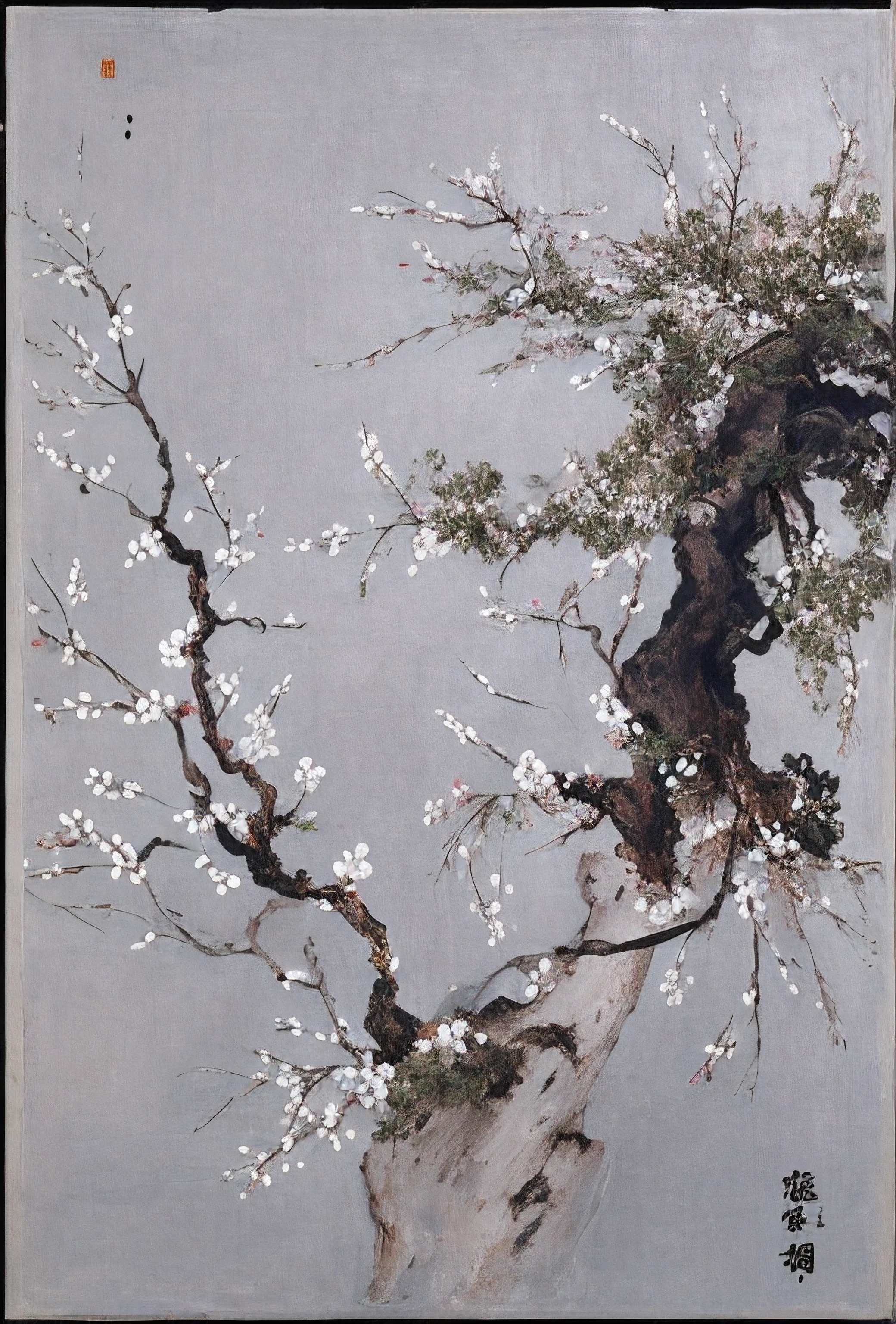 A painting of a tree，It has white flowers on it, author：Wang Shimin, author：Gu An, qi sheng luo, clubs, Yang Qi, author：Guan Daosheng, Blossom, lei min, author：Shen Saidang, author：Gaige, inspired by Wang Shimin, author：Luo Mu, chengwei pan, author：Wu Wei