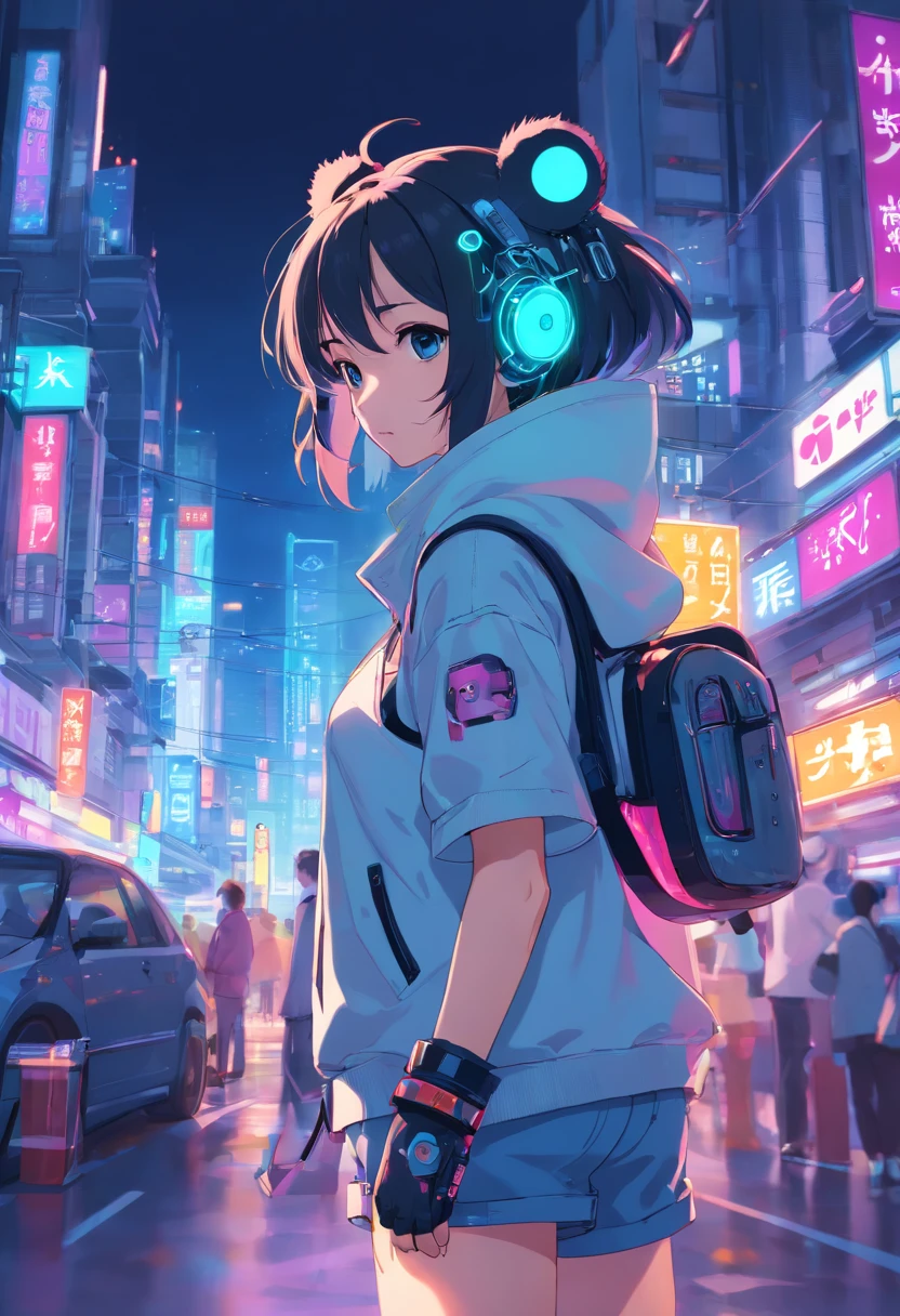 personification,Transparent mechanical panda,Cyberpunk, dreamy glow, bright neon, ( Global illumination, Ray traching, NFFSW, unreal render,reasonable design, high detal, masutepiece, Best quality, hyper HD, Cinematic lighting), Mecha musume