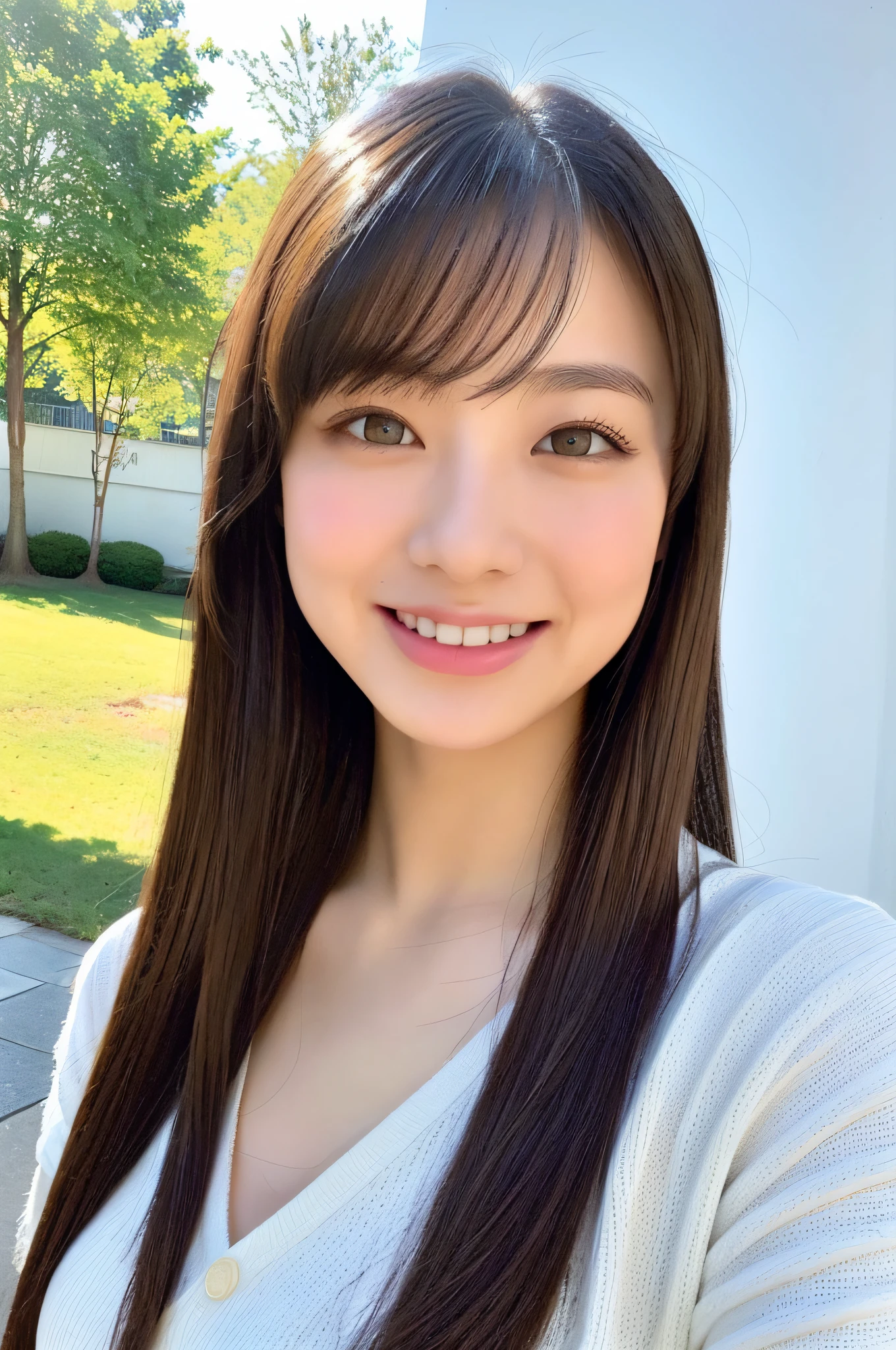 1People Girls,Selfie,from above,20-year-old,student,Beauty,Beautiful face,Cute face, japanese girl, large bretht, embarrassed,Embarrassed smile,{{{masterpiece}}}, {{{best quality}}}, {{ultra-detailed}}, {illustration}, {{an extremely delicate and beautiful}}