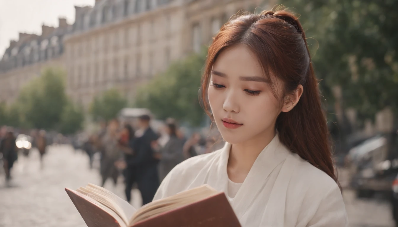 reading a book,kpop idol,bun hair、portlate、paris street