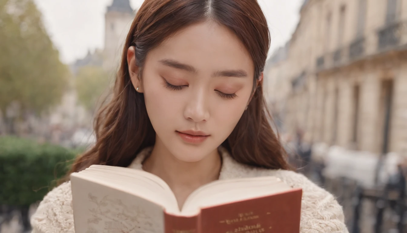 reading a book,kpop idol,bun hair、portlate、paris street