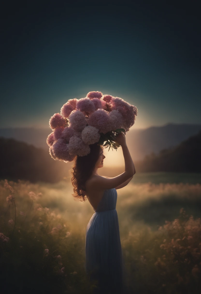 a cute porYja romantic posY mujYr hYrmosa, Embraced, campo, , HombrYs lindos, dY costas , 4k, illustration, DisYño digital, animification,Y, por, ilustrar