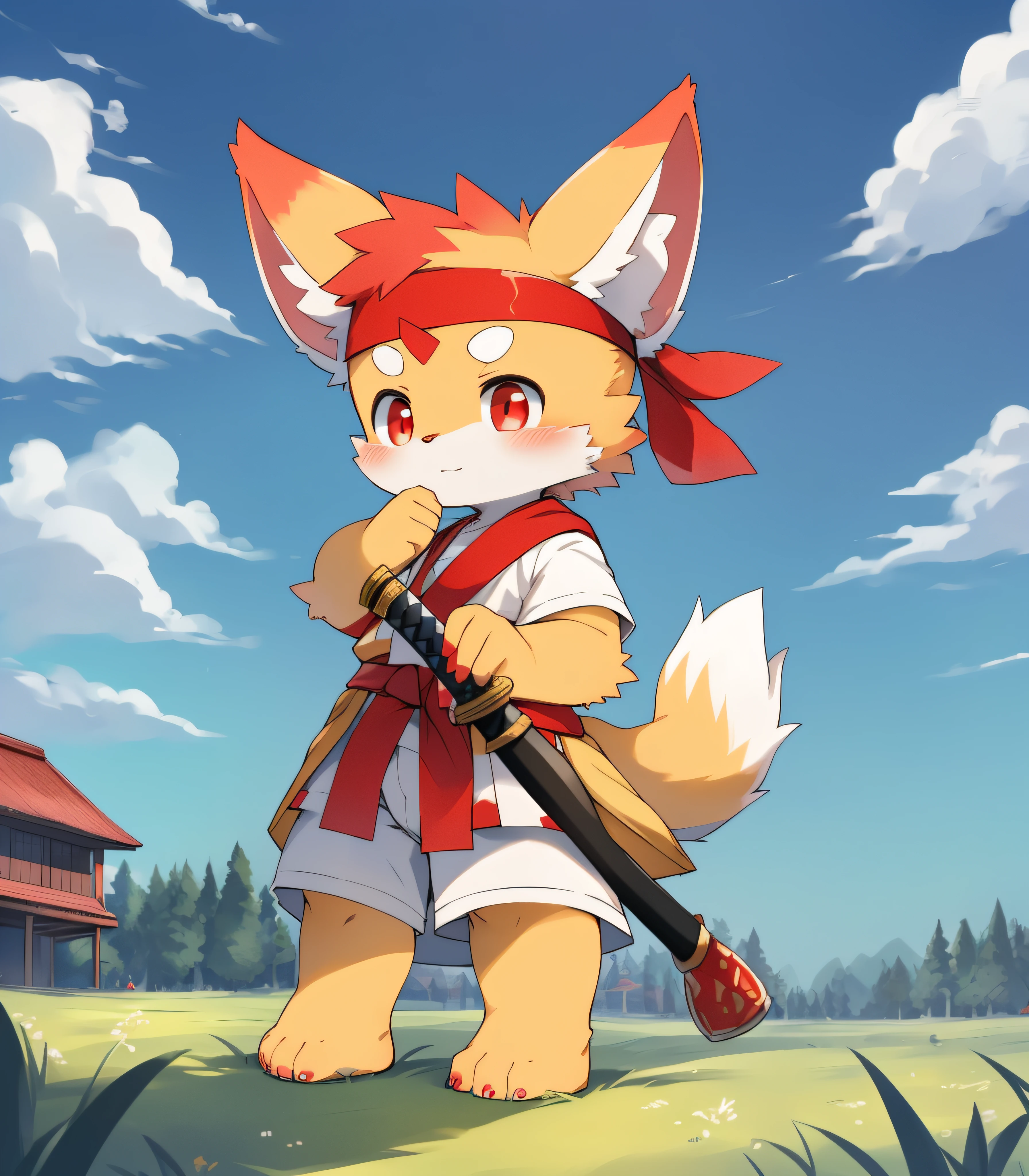 Red fur,Bright red fur,Bright red skin,Beast too,Orc boy,grassy fields,lawns,standing on your feet,Attention,blue-sky,shaggy,shaggy,Bright red fur,Bright red fur,Bright red fur,Bright red fur,Bright red hair,male people,canid,adolable,adolable,adolable,solo person,Detailed fur,Red eyes,Thick eyebrows,Fluffy tail,white short sleeve,short white pants,ultra - detailed:1.0,Libido boy,toddle,toddlersoddlers,Cldren,children's,Gamine,Beast too,Beast too,Beast too,adolable,adolable,Shota(Via Dagasi:1.1),anatomy correct,Barefoot,The barefoot,Barefoot,Barefoot,Barefoot,standing on your feet,Attention,bald-headed,Cat feet,lawns,grassy fields,On the lawn,on a grassy field,Step on the grass,Step on the grass,Step on the lawn,bald-headed,balding,balding,Bright red feet,Bright red feet,Bright red feet,Bright red feet,Trampled grass,Trampled grass,Stand on the lawn,standing in grassy field,Stand on the lawn,red waistband,komono,Red headband,Blood,A child with a serious expression,Very shiny red fur,A child with a katana in his hand