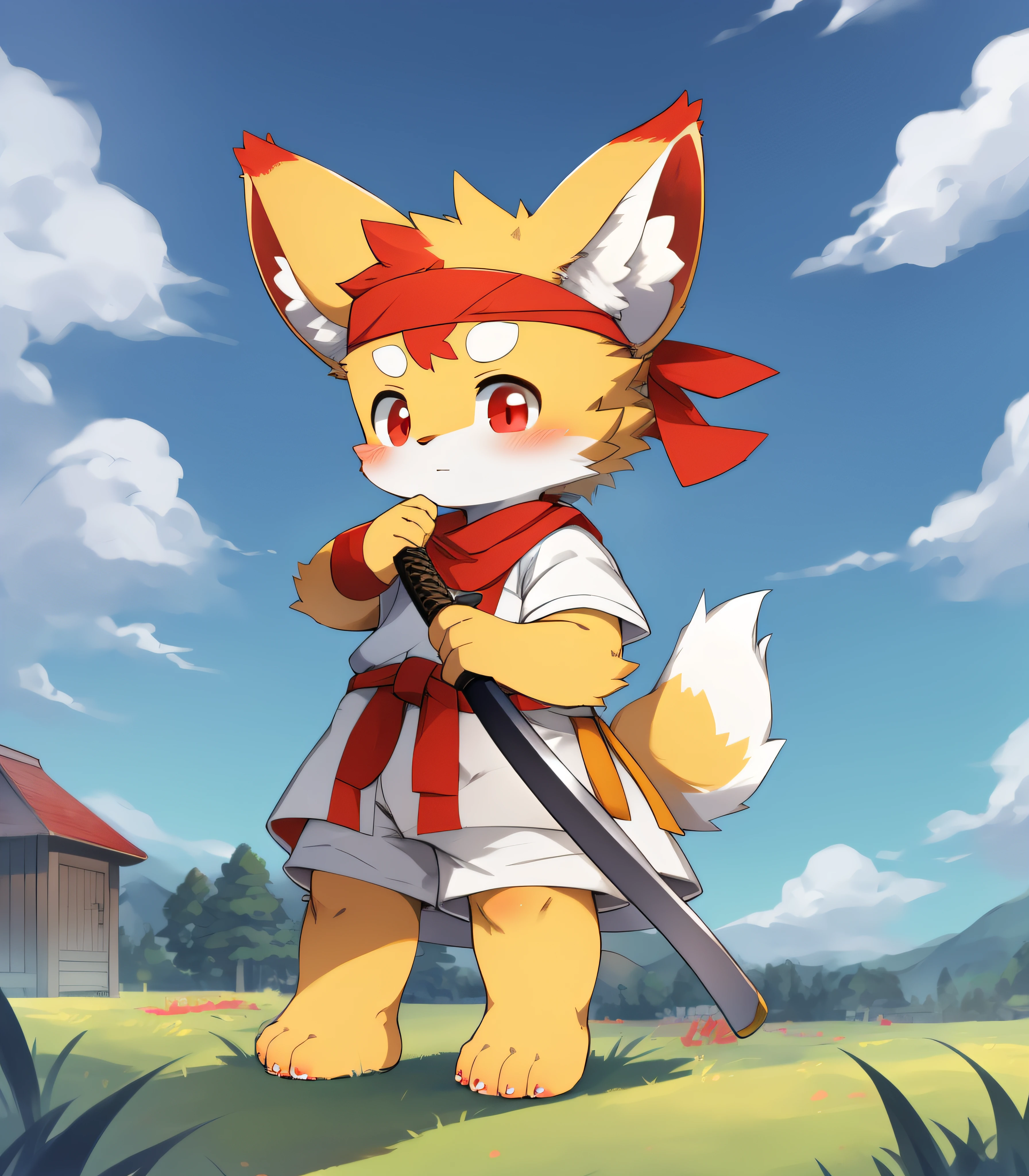 Red fur,Bright red fur,Bright red skin,Beast too,Orc little boy,grassy fields,lawns,standing on your feet,Attention,blue-sky,shaggy,shaggy,Bright red fur,Bright red fur,Bright red fur,Bright red fur,Bright red hair,male people,canid,adolable,adolable,adolable,solo person,Detailed fur,Red eyes,Thick eyebrows,Fluffy tail,white short sleeve,short white pants,ultra - detailed:1.0,Libido boy,toddlers,toddlers,toddlers,Children,children's,Gamine,Beast too,Beast too,Beast too,adolable,adolable,Shota(Via Dagasi:1.1),anatomy correct,Barefoot,The barefoot,Barefoot,Barefoot,Barefoot,standing on your feet,Attention,bald-headed,Cat feet,lawns,grassy fields,On the lawn,on a grassy field,Step on the grass,Step on the grass,Step on the lawn,bald-headed,balding,balding,Bright red feet,Bright red feet,Bright red feet,Bright red feet,Trampled grass,Trampled grass,Stand on the lawn,standing in grassy field,Stand on the lawn,red waistband,komono,Red headband,Blood,A child with a serious expression,Very shiny red fur,A child with a katana in his hand