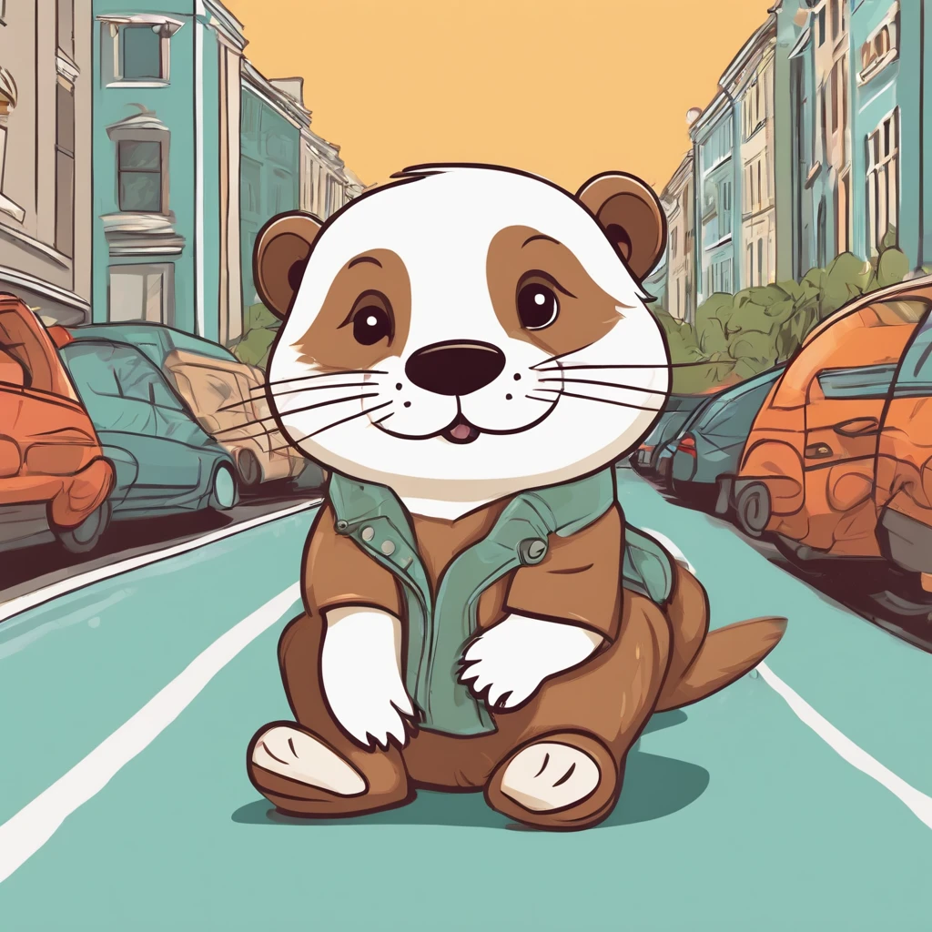 otter with shoes, cute, street fashion, flat color, vector, cartoon, detail, fashion and design, sticker design,