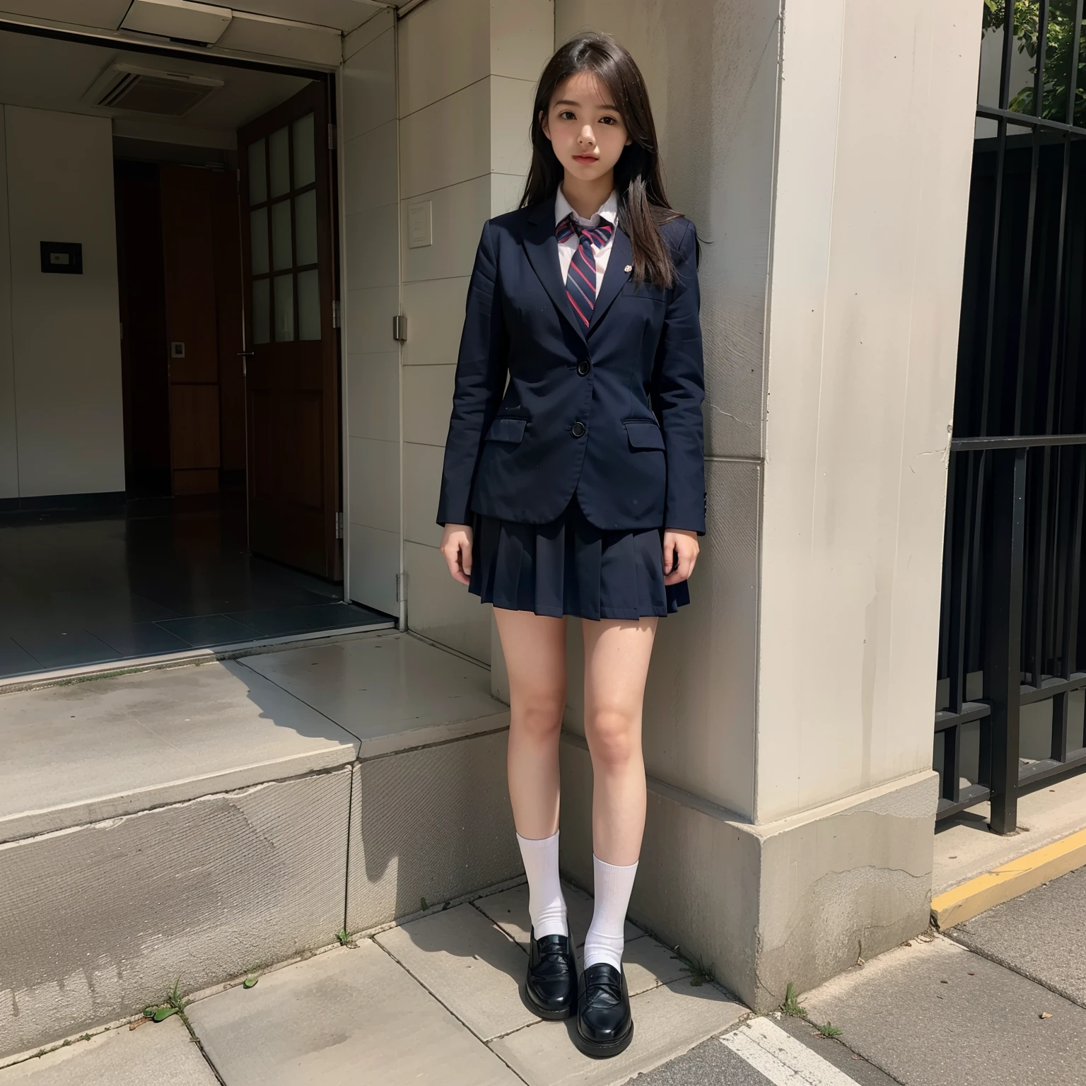 Female, high school student, uniform, white socks, full body, Korean