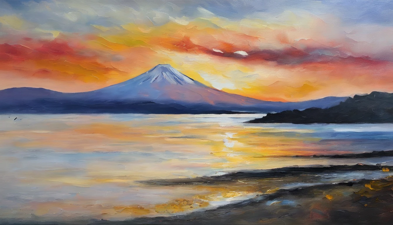 mont. mont. Fuji at sunrise can be seen beyond Enoshima Island