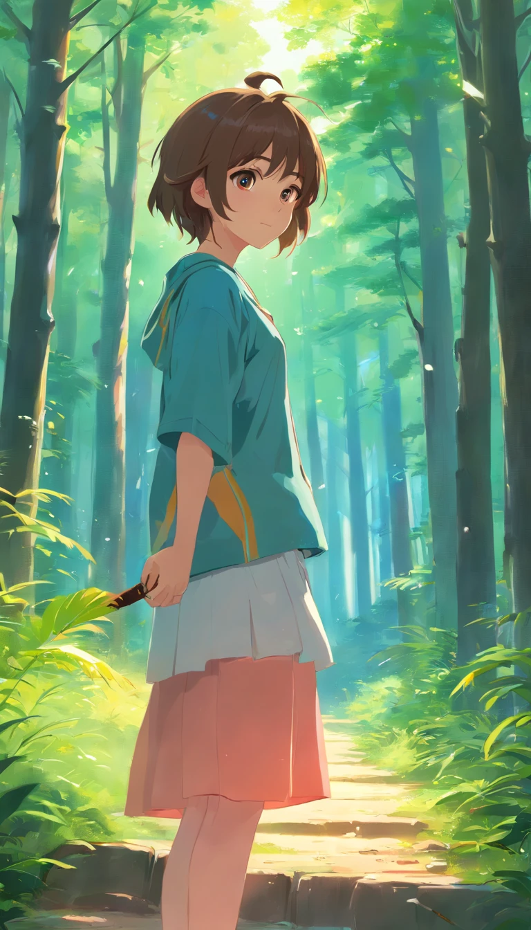 There is a painting of a girl in a forest, painting digital adorable, arte digital detalhada bonito, Arte infantil em Artstation, pintura realista da menina bonito, arte digital bonito, kawaii retrato realista, arte detalhada bonito, a beautiful artwork illustration, pintura detalhada 4K, arte de pintura digital dos desenhos animados, retrato bonito, estilo de pintura wlop, pintura digital altamente detalhada