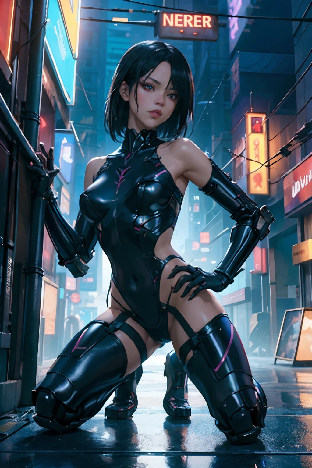 Beautiful Alluring Cyberpunk jenna ortega, Athletic Well Toned Body, Elegant Form, Bare Skin, Outside At Neon Palace, sensual clothes, Beautiful Face, mechanical limbs, exposed robotic parts, chrome skin, neon glowing parts, synthwave theme, Cyberpunk Theme, Fiverr Dnd Character, Octane Render, Digital Art, Extreme Detail, 4k, Ultra Hd, Polished, Beautiful, Hyperdetailed, Intricate, Elaborate, Meticulous, Photorealistic, Sharp Focus, Wlop, Character Design, Unreal Engine, 3d Rendered, Volumetric Lighting, Reflections, Glossy, Digital Illustration, Sensual Pose, Suggestive Pose, Full Body Shot💖❤💕💋❣