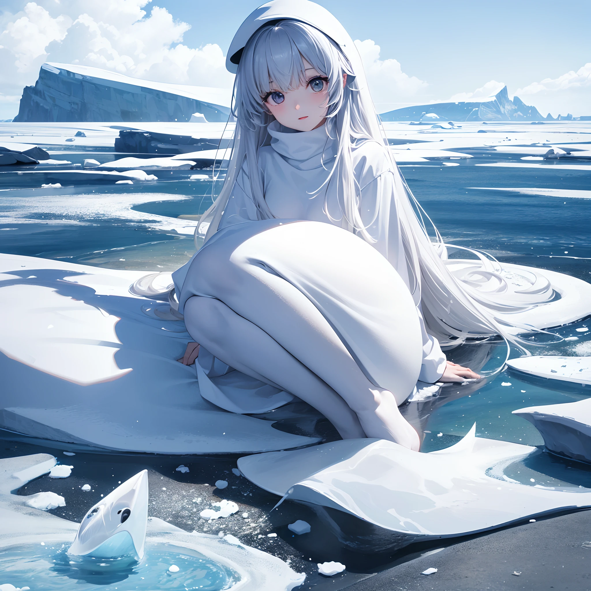 JPEG maximum quality, 8-bit Adobe RGB (1998),image of a seal on a white ice floe ,high skin detail ,Maximum image quality ,real-photo