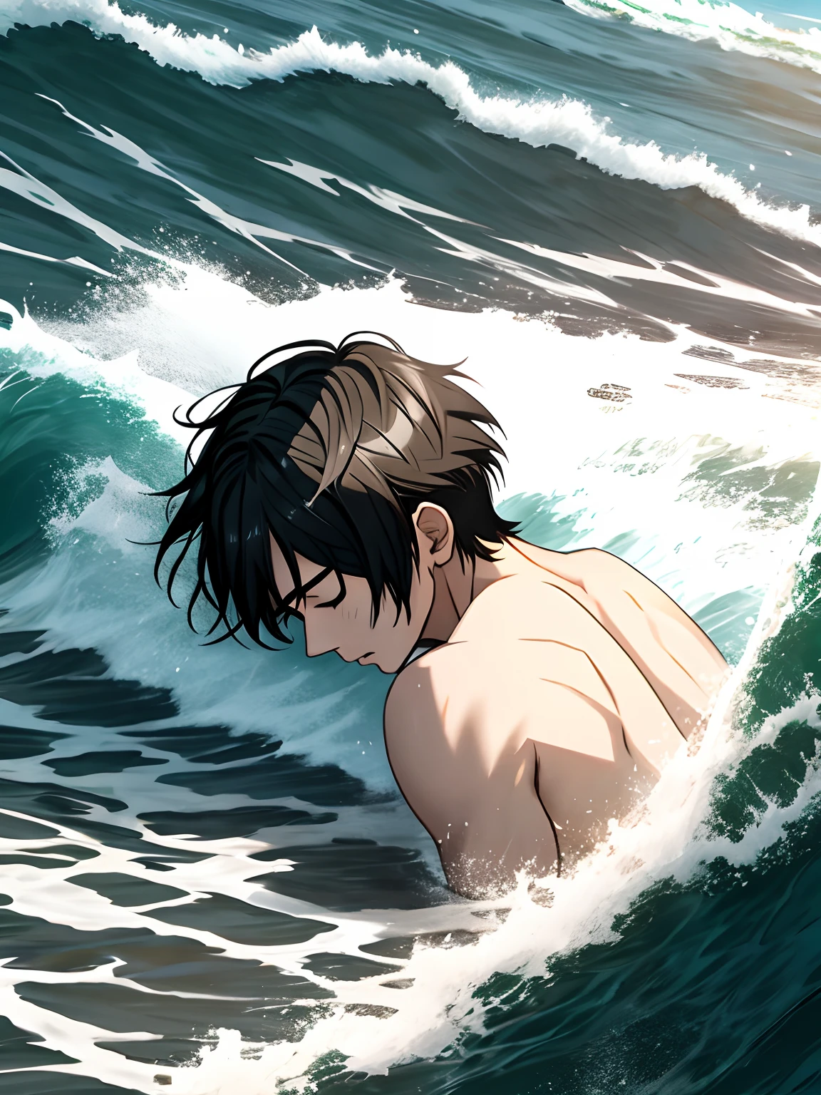Eren Jaeger swept away by raging waves, He's asleep