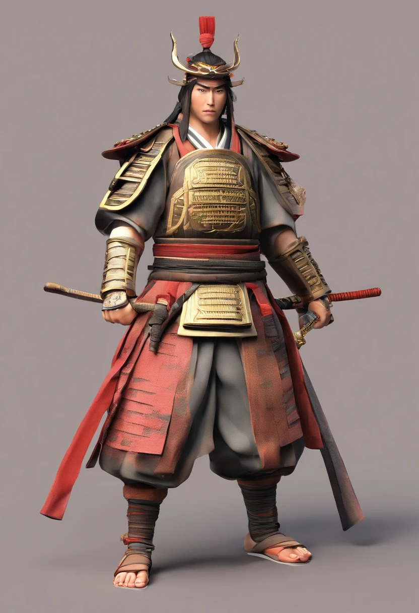 Draw a Japan samurai wearing a haori in anime style with a whole body。Put it up to the toes of both feet.。Make sure your left hand rests on your left hip.。