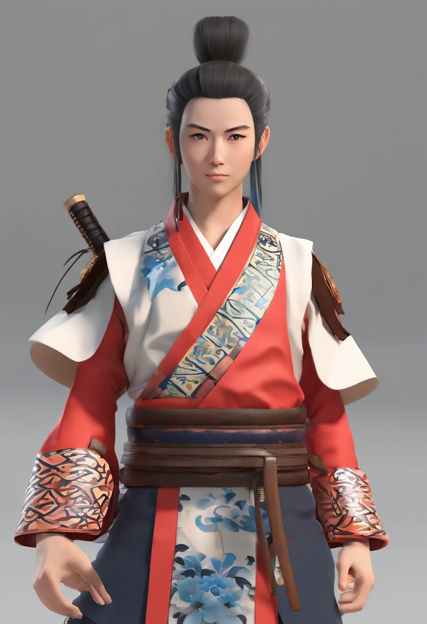 Draw a Japan samurai wearing a haori in anime style with a whole body。Put it up to the toes of both feet.。Make sure your left hand rests on your left hip.。