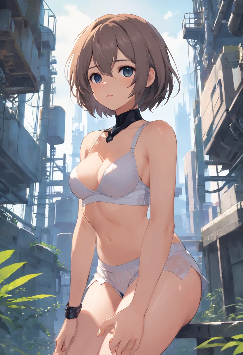 photorealistic, (hyperrealistic:1.2), beautiful, dripping large quantity of cum from vagina, masterpiece, best quality, extremely detailed face, perfect lighting, full body, large breasts, wide hips, thick thighs, plump, detailed eye makeup, taking a piss, pissing, detail face, nice detailed eyes, heavy eye makeup, cleavage, white hair, 2b from nier automata, detailed hands and fingers, nature, scenery, factory, squatting, legs together, panties under skirt, white panties, --auto